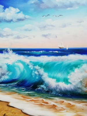 Бушующий прибой, 30x40см, масло, холст Высокие волны морского прибоя, 30x40см, масло, холст
